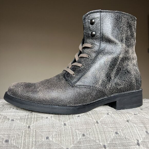 J. Crew Distressed Crackle Dark Brown Leather Lace Up Ankle Boot Women’s 7.5 - Picture 1 of 16